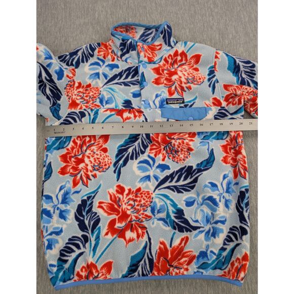 Patagonia Synchilla Snap T Womens Small Fleece Pullover Blue Floral Tropical - Picture 13 of 14